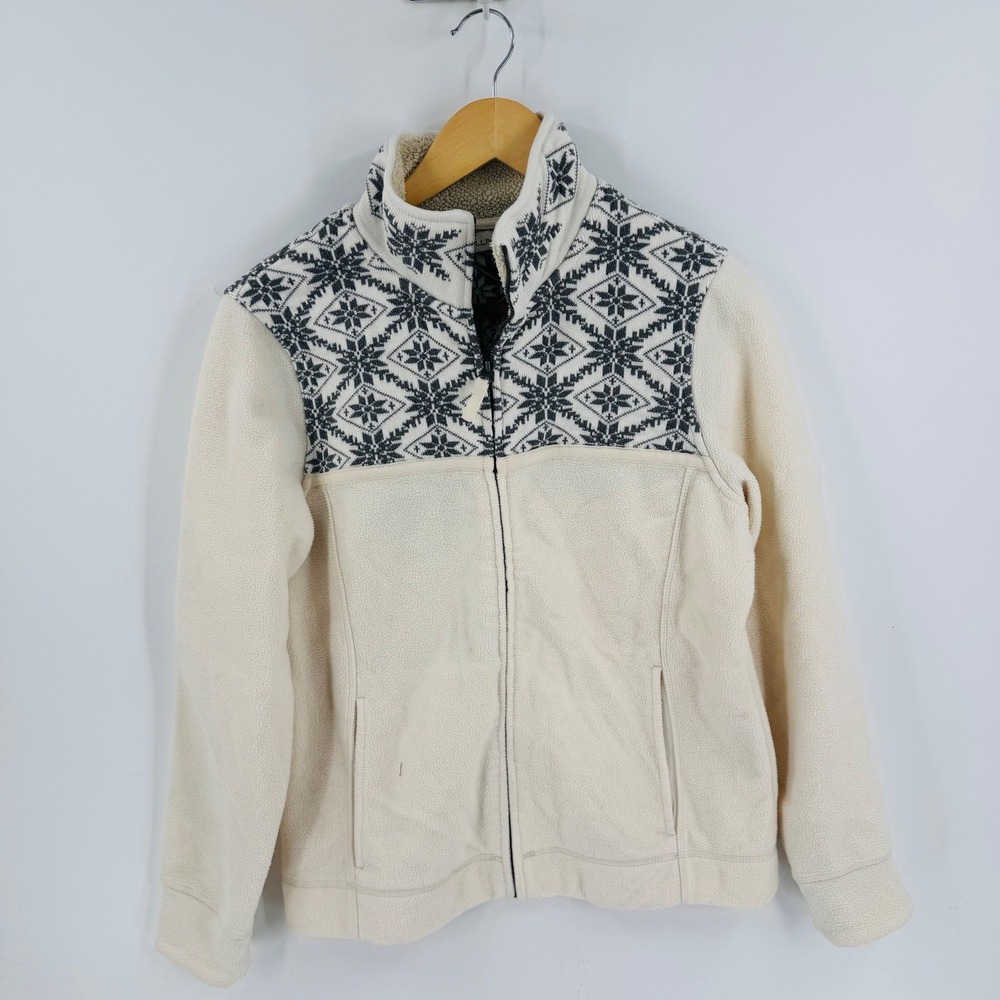 Vintage L.L. Bean Full Zip Sherpa Jacket Cream Fair Isle Sherpa Size S Granola